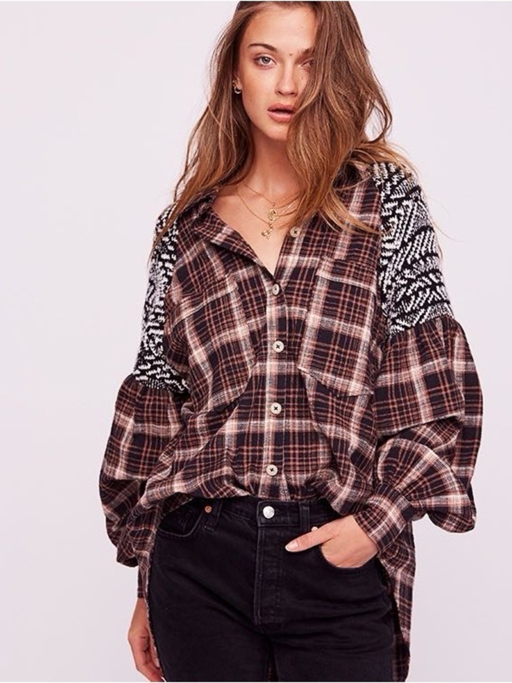 Free People Shirt “Fireside Nights Buttondown” Small